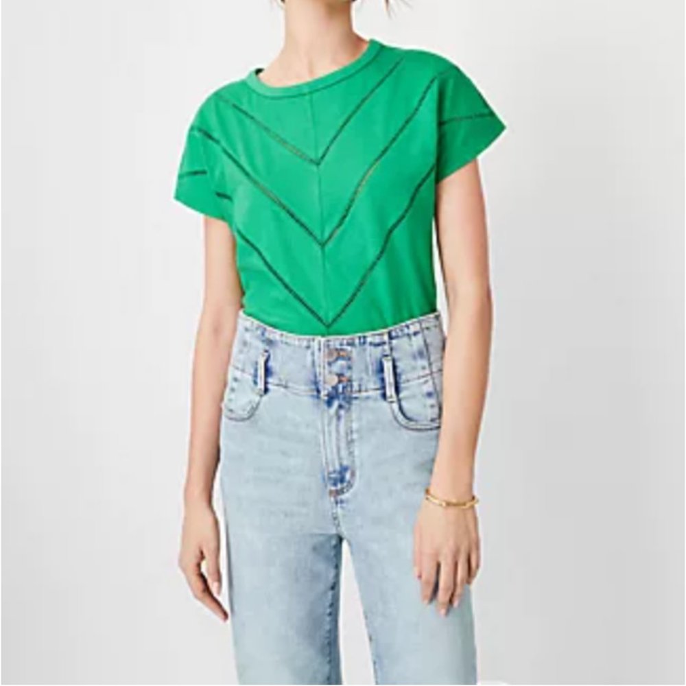 Ann taylor green chevron cut out XS top